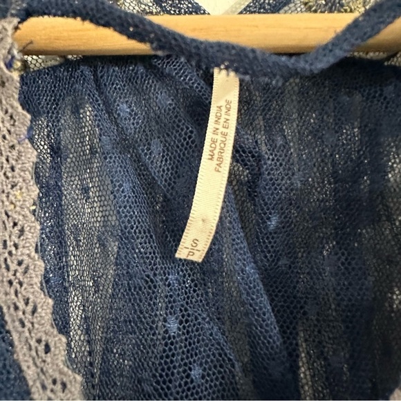 Free People Blue Embroidered Tulle Long Sleeve Top - Picture 8 of 9